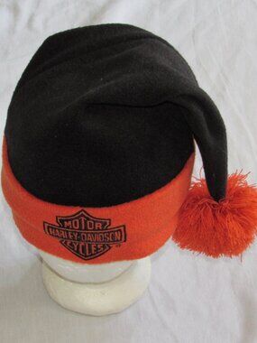 Vtg Y2K Harley Davidson Toboggan Hat Santa Cap Motorcycle Collectible Pompom